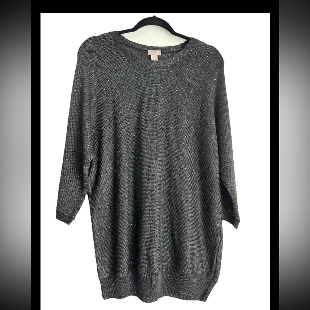 CHICOS Women’s Black Texture Sparkle Lightweight Sweater Top Sz 2